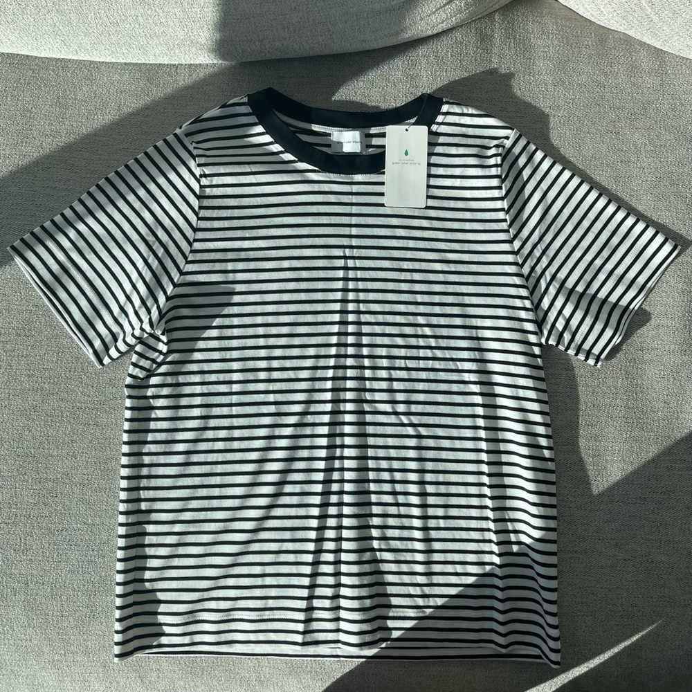 NWT United Arrows Green Label Black and White Striped Tee